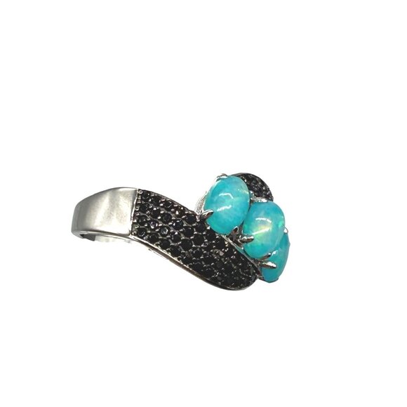 Oval Ethiopian Opal & Black Spinel Sterling Silver 3-Stone Ring - Picture 5 of 9